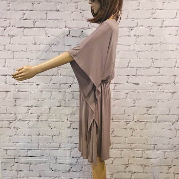 CALVIN KLEIN - Taupe pullover v-neck batwing dress with drawstring waist - Picture 7 of 10